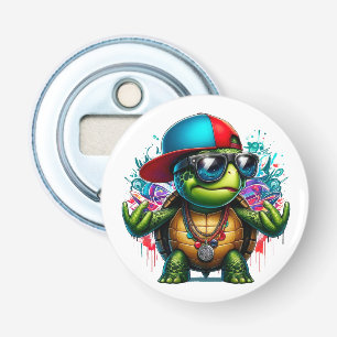 Cool Turtle Hip Hop Button Flesopener