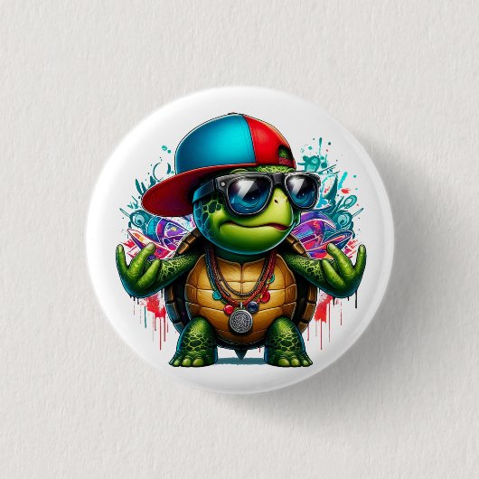 Cool Turtle Hip Hop Ronde Button 3,2 Cm (Voorkant)