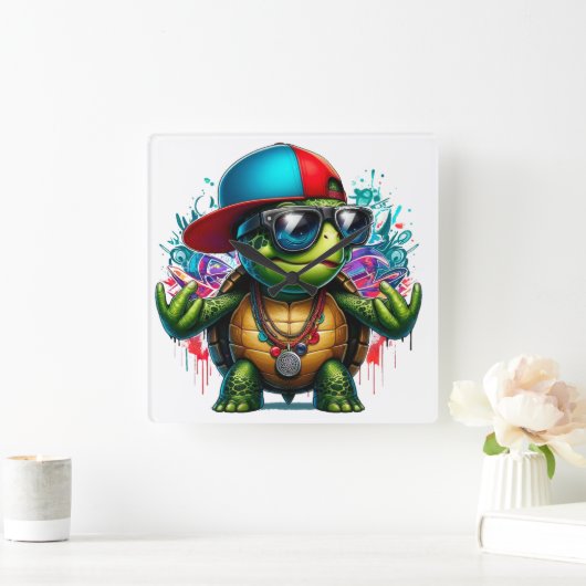 Cool Turtle Hip Hop Vierkante Klok (Huis)