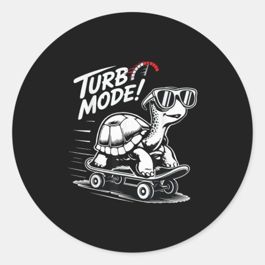 Cool Turtle op Skateboard Funny Turbo Gift Ronde Sticker (Voorkant)