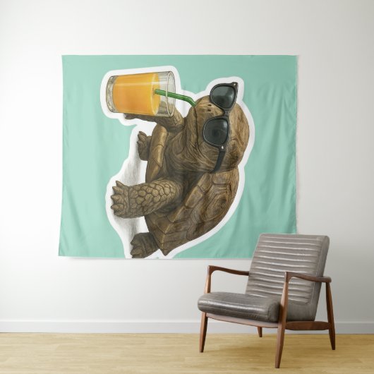 Cool Turtle Sipping Juice Sticker Wandkleed (In Situ (horizontaal))