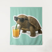 Cool Turtle Sipping Juice Sticker Wandkleed (Voorkant)