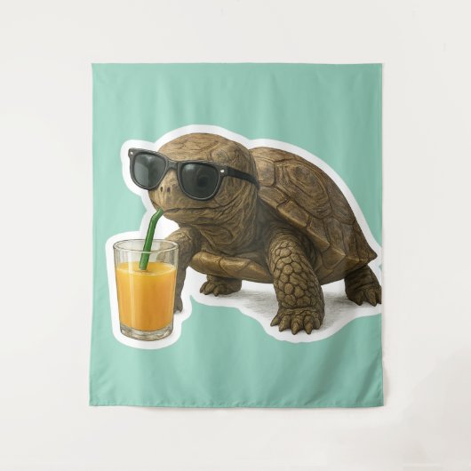 Cool Turtle Sipping Juice Sticker Wandkleed (Voorkant)