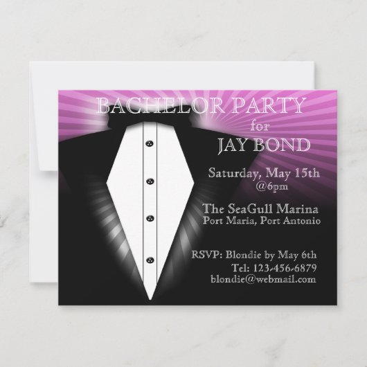 Cool Tuxedo Bachelor Party Cool Invitation Kaart (Voorkant)
