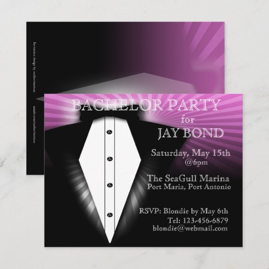 Cool Tuxedo Bachelor Party Cool Invitation Kaart (Voorkant / Achterkant)