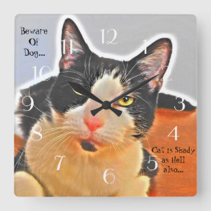 Cool Tuxedo Cat Vierkante Klok