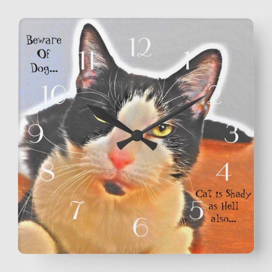 Cool Tuxedo Cat Vierkante Klok (Voorkant)