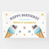 Cool Twins Ice Cream Boys Verjaardagsfeestje Spandoek (Horizontaal)