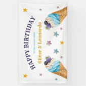 Cool Twins Ice Cream Boys Verjaardagsfeestje Spandoek (Verticaal)