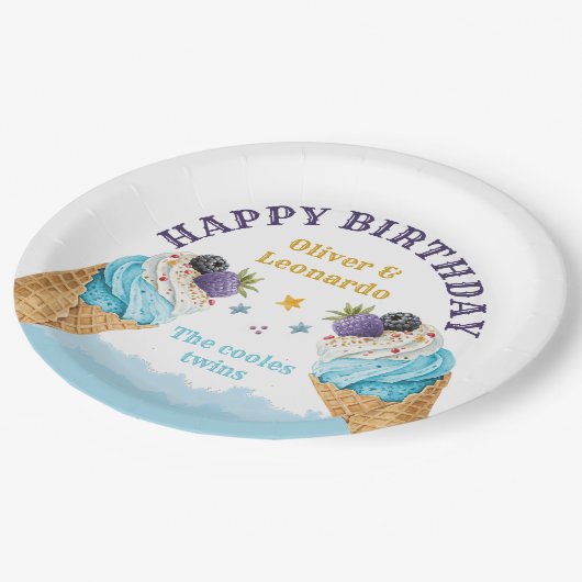 Cool Twins Ice Cream Boys Verjaardagspapier Bord (Gekanteld)