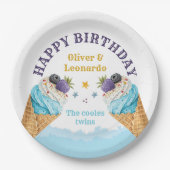 Cool Twins Ice Cream Boys Verjaardagspapier Bord (Voorkant)