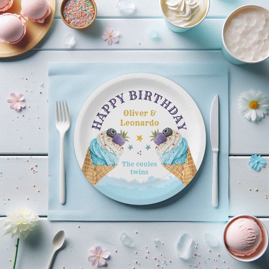 Cool Twins Ice Cream Boys Verjaardagspapier Bord