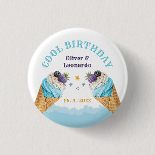 Cool Twins Ice Cream Boys Verjaardagspapier Bord Ronde Button 3,2 Cm
