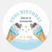 Cool Twins Ice Cream Boys Verjaardagspapier Bord Ronde Sticker (Voorkant)