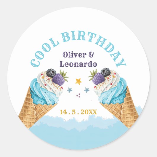 Cool Twins Ice Cream Boys Verjaardagspapier Bord Ronde Sticker (Voorkant)