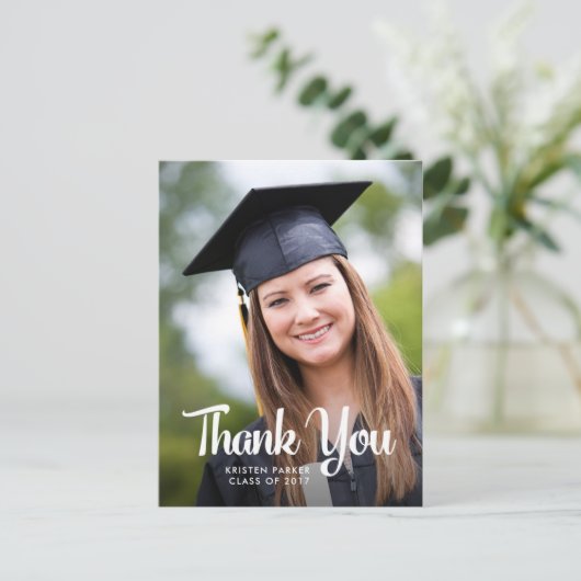 Cool Typography Afstuderen Bedankt met foto Briefkaart (Staand voorkant)
