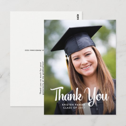 Cool Typography Afstuderen Bedankt met foto Briefkaart (Voorkant / Achterkant)