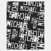 Cool Typography White Names allover Zwart Fleece Deken (Voorkant)