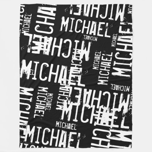 Cool Typography White Names allover Zwart Fleece Deken (Voorkant)
