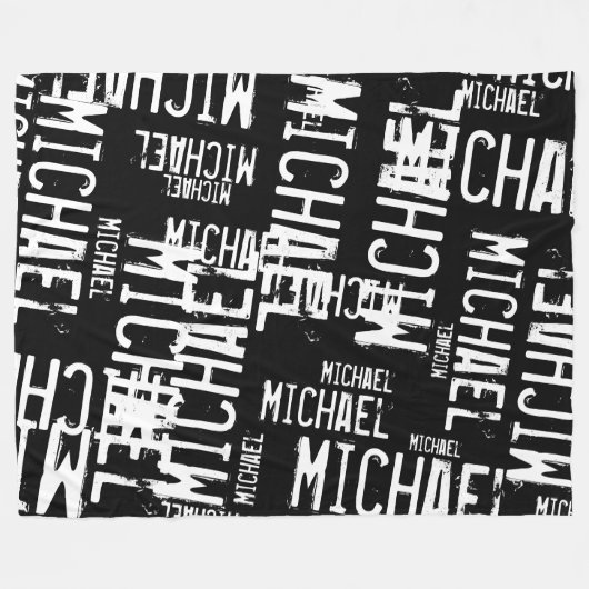 Cool Typography White Names allover Zwart Fleece Deken (Voorkant (Horizontaal))