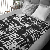Cool Typography White Names allover Zwart Fleece Deken
