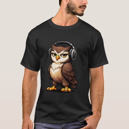 Cool Uil DJ Mascotte Grafisch T-shirt (Voorkant)