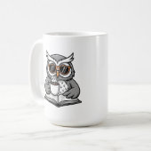 Cool Uil Leest Met Koffie Koffiemok (Voorkant links)