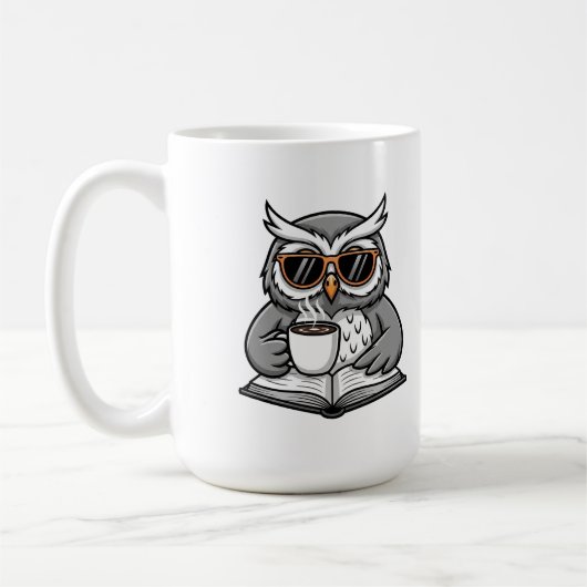 Cool Uil Leest Met Koffie Koffiemok (Links)