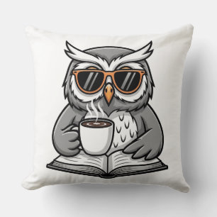 Cool Uil Leest Met Koffie Kussen