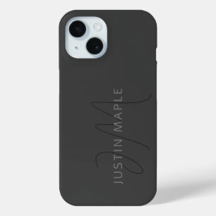 Cool Uitziende Naam & Monogram Donkergrijs iPhone 15 Case