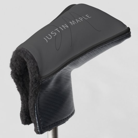 Cool Uitziende Naam & Monogram | Donkergrijs Golfheadcover (3/4 voorkant)