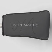 Cool Uitziende Naam & Monogram | Donkergrijs Golfheadcover (Voorkant)
