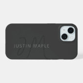 Cool Uitziende Naam & Monogram | Donkergrijs iPhone 15 Case (Achterkant horizontaal)
