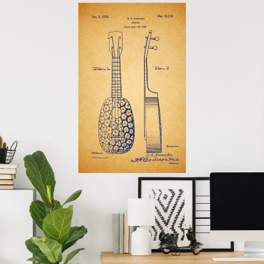 Cool Ukulele Patent Art Poster (Thuiskantoor)