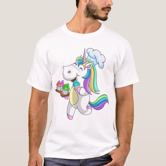 Cool Unicorn Baking Cupcakes Funny Horned Hors T-shirt (Voorkant)