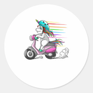 Cool Unicorn Riding Scooter Funny Horned Ho Ronde Sticker