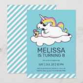 Cool Unicorn Summer Sunbril Girl Birthday Kaart (Voorkant / Achterkant)