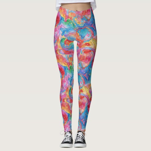 Cool Unique Creative Kleurrijke Regenboog Waterver Leggings (Voorkant)