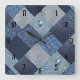 Cool Unique Patchwork Denim Vierkante Klok