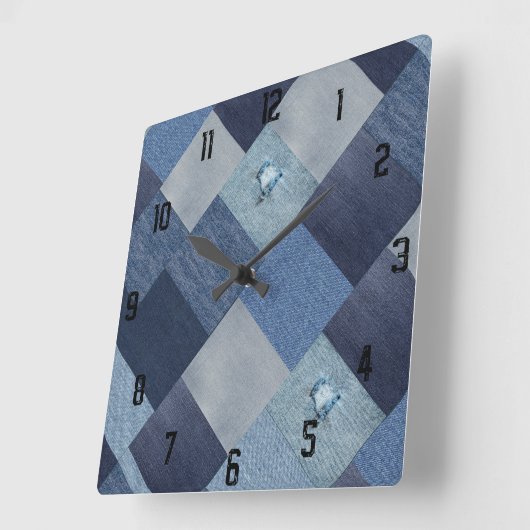 Cool Unique Patchwork Denim  Vierkante Klok (Hoek)