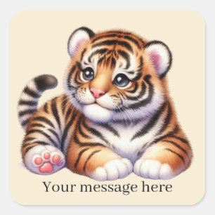 Cool unisex baby tiger bericht toevoegen vierkante sticker