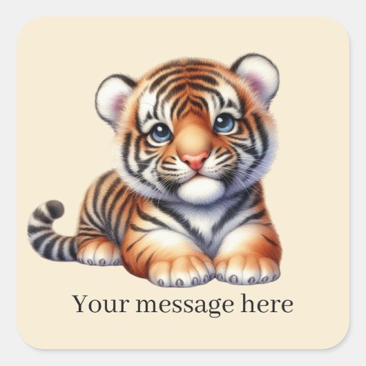 Cool unisex baby tiger bericht toevoegen vierkante sticker (Voorkant)