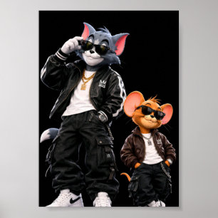 Cool Urban Kat & Muis Poster - Hip Hop Streetwear