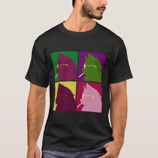 Cool Urban Pop Art Retro Style Smooth Roken Cat T-shirt (Voorkant)