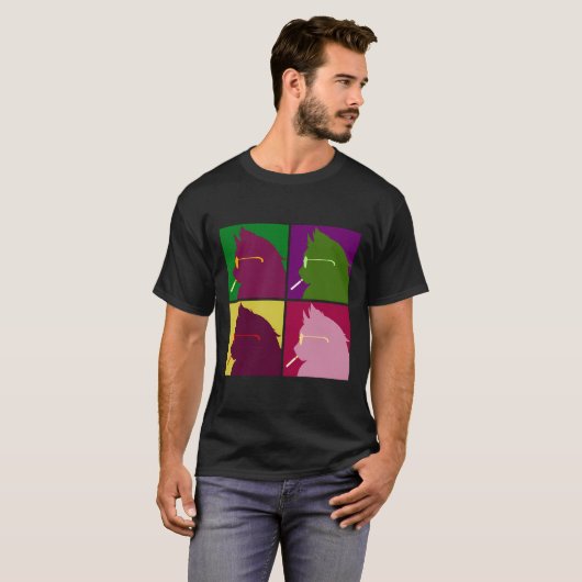 Cool Urban Pop Art Retro Style Smooth Roken Cat T-shirt (Voorkant volledig)