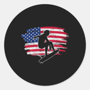 Cool Us Surft op 4 Juli met Amerikaanse Vlag Surfe Ronde Sticker