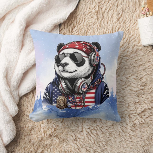 Cool USA Panda – Patriottische Rode, Witte & Blauw Kussen (Deken)
