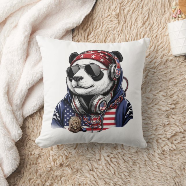 Cool USA Panda – Patriottische Rode, Witte & Blauw Kussen (Deken)