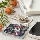 Cool USA Panda – Patriottische Rode, Witte & Blauw Sleutelhanger (Voorkant Rechts)