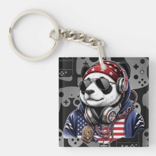 Cool USA Panda – Patriottische Rode, Witte & Blauw Sleutelhanger